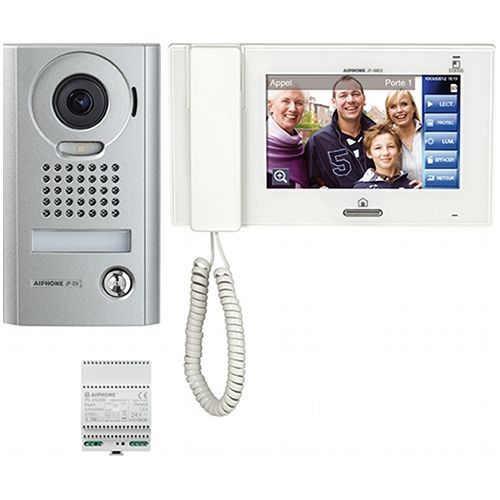 Kit Videointerfon Aiphone JPS-4AEDV, Post exterior JP-DV + Monitor Touch JP-4MED + Alimentare PS-2420UL