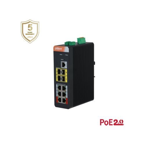 Switch Dahua PFS4410-6GT-DP-V2 Switch 10-Port Gigabit Industrial 6-Port Gigabit PoE, Layer 2, IEEE802.3af/at and Hi-PoE (60W) standard, TP/RSTP/MSTP V2